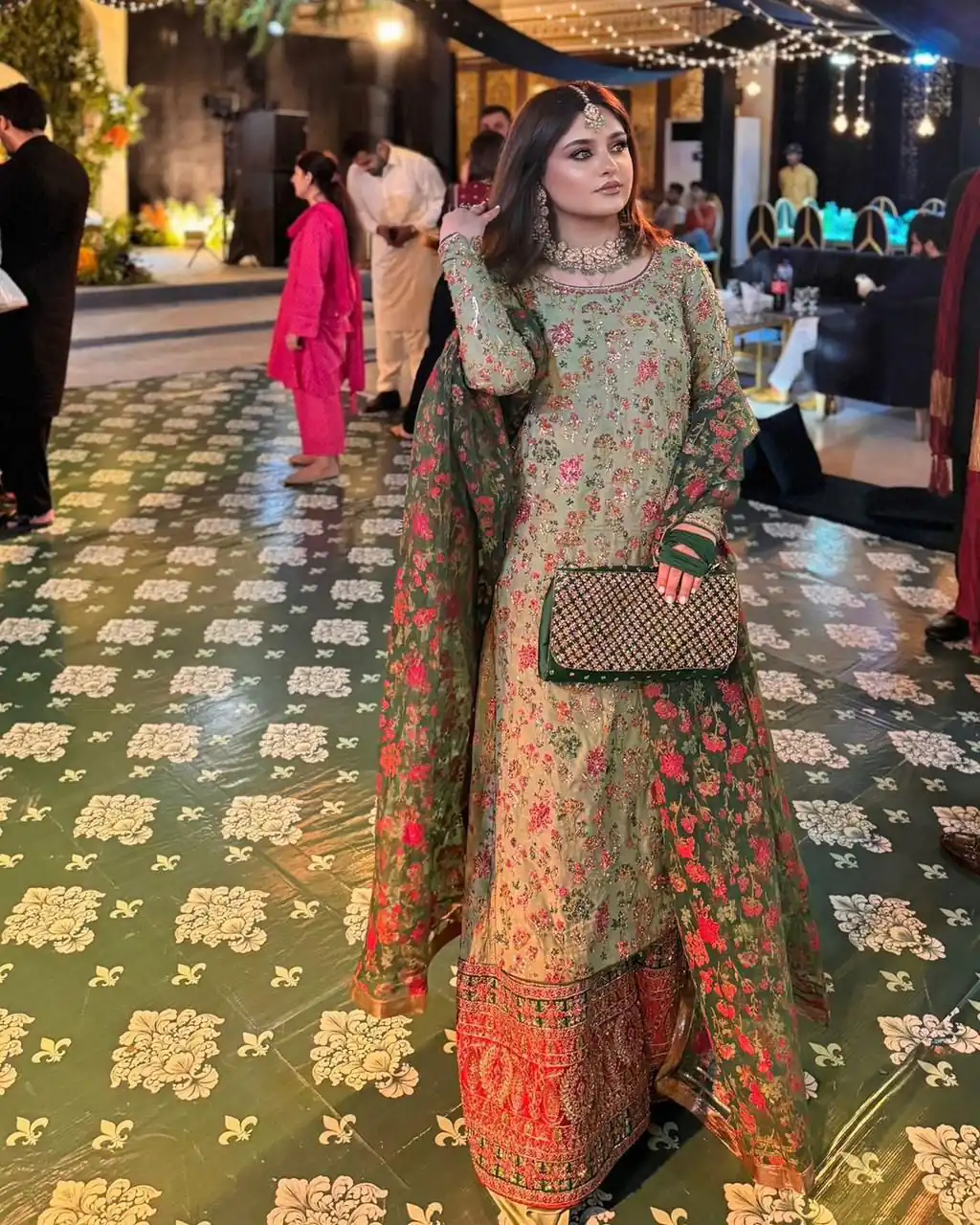 Pista Faux Georgette Lace Work Print Salwar Suit - Image 3