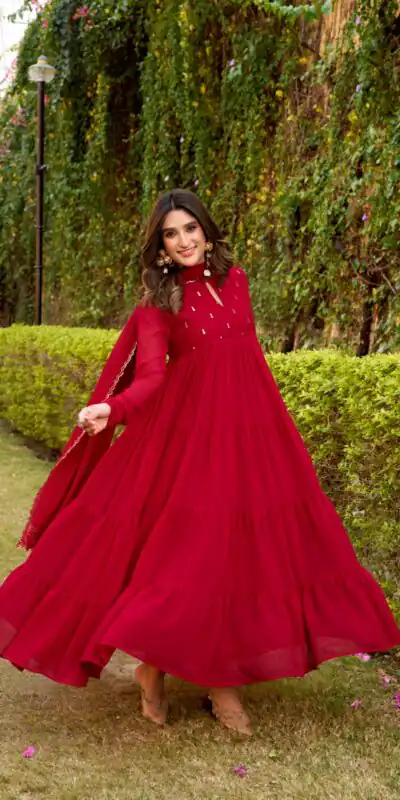 Red Marbel Foil Work Salwar Suit