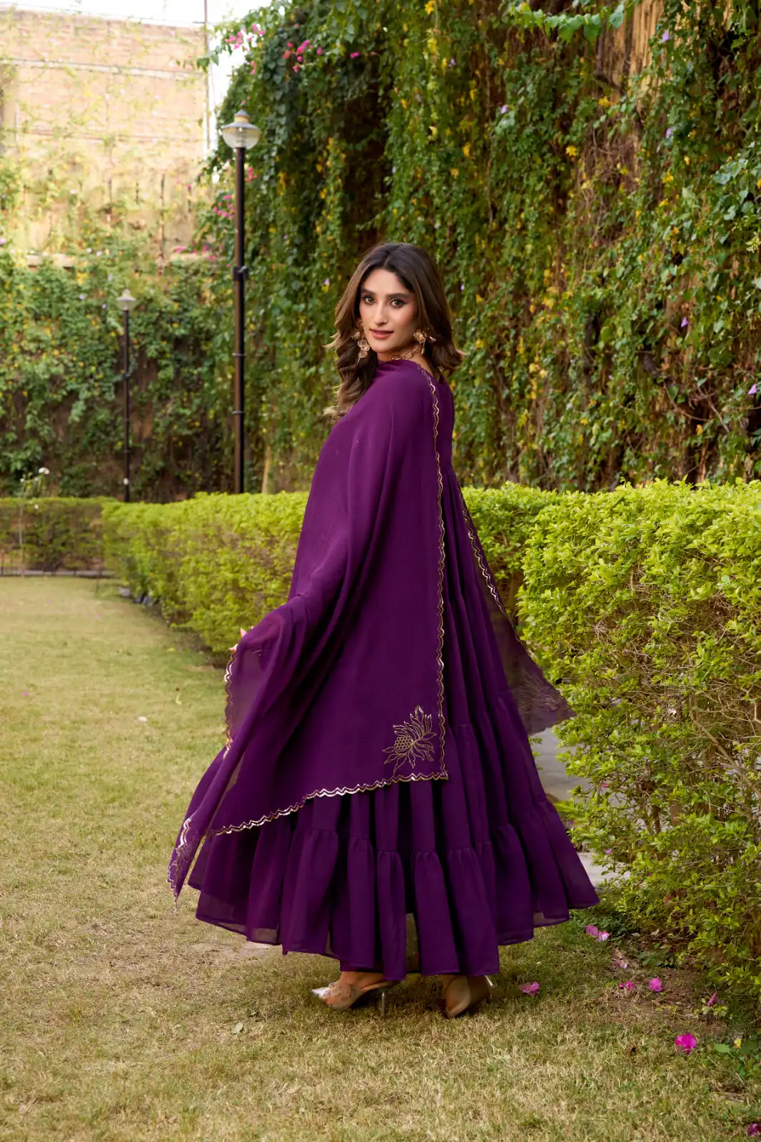 Purple Marbel Foil Work Salwar Suit - Image 3