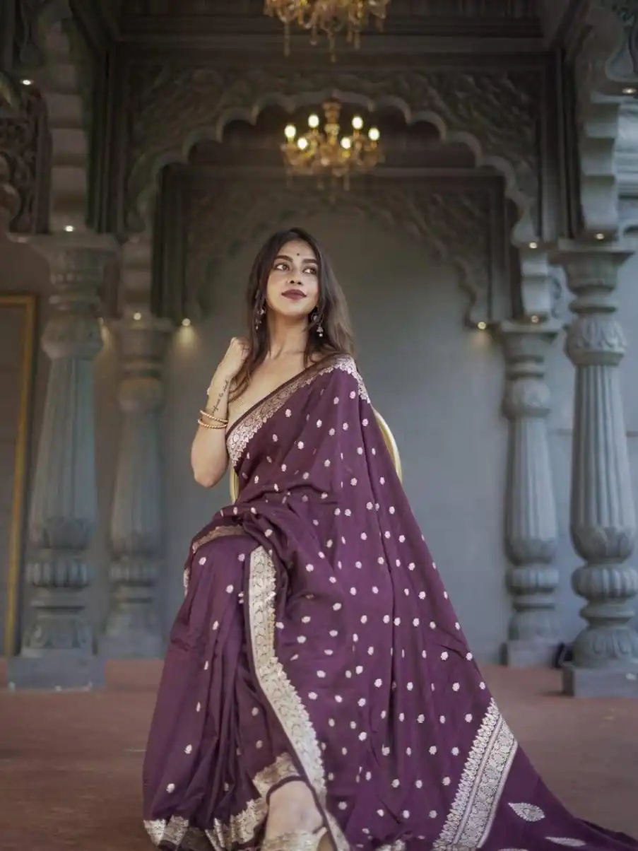 Wine Soft Lilan Slab Weaving Work Saree - Image 4