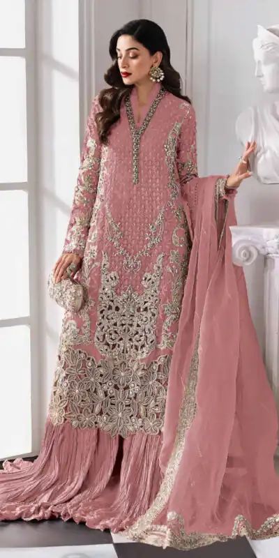 Peach Georgette Sequence Khatli Work Salwar Suit