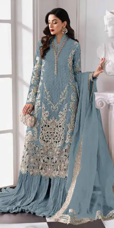 Blue Georgette Sequence Khatli Work Salwar Suit