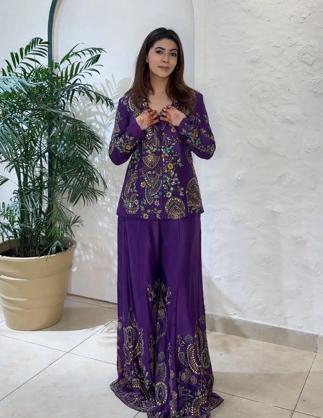 Purple Chinon Sequence Work Salwar Suit