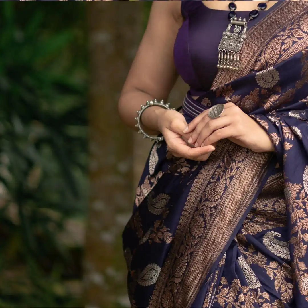 Blue Soft Lichi Silk Lace Border Work Saree - Image 7