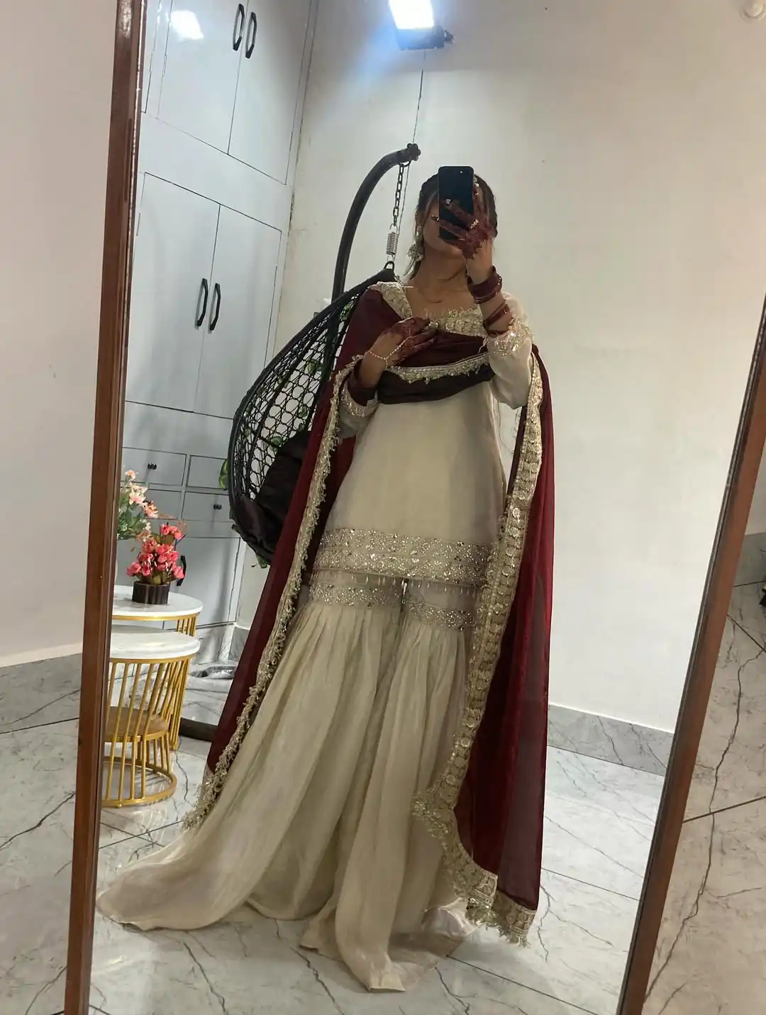 Cream Chinon Lace Embroidery Work Salwar Suit