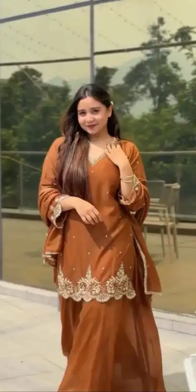 Rust Fox Georgette Lace Embroidery Work Salwar Suit