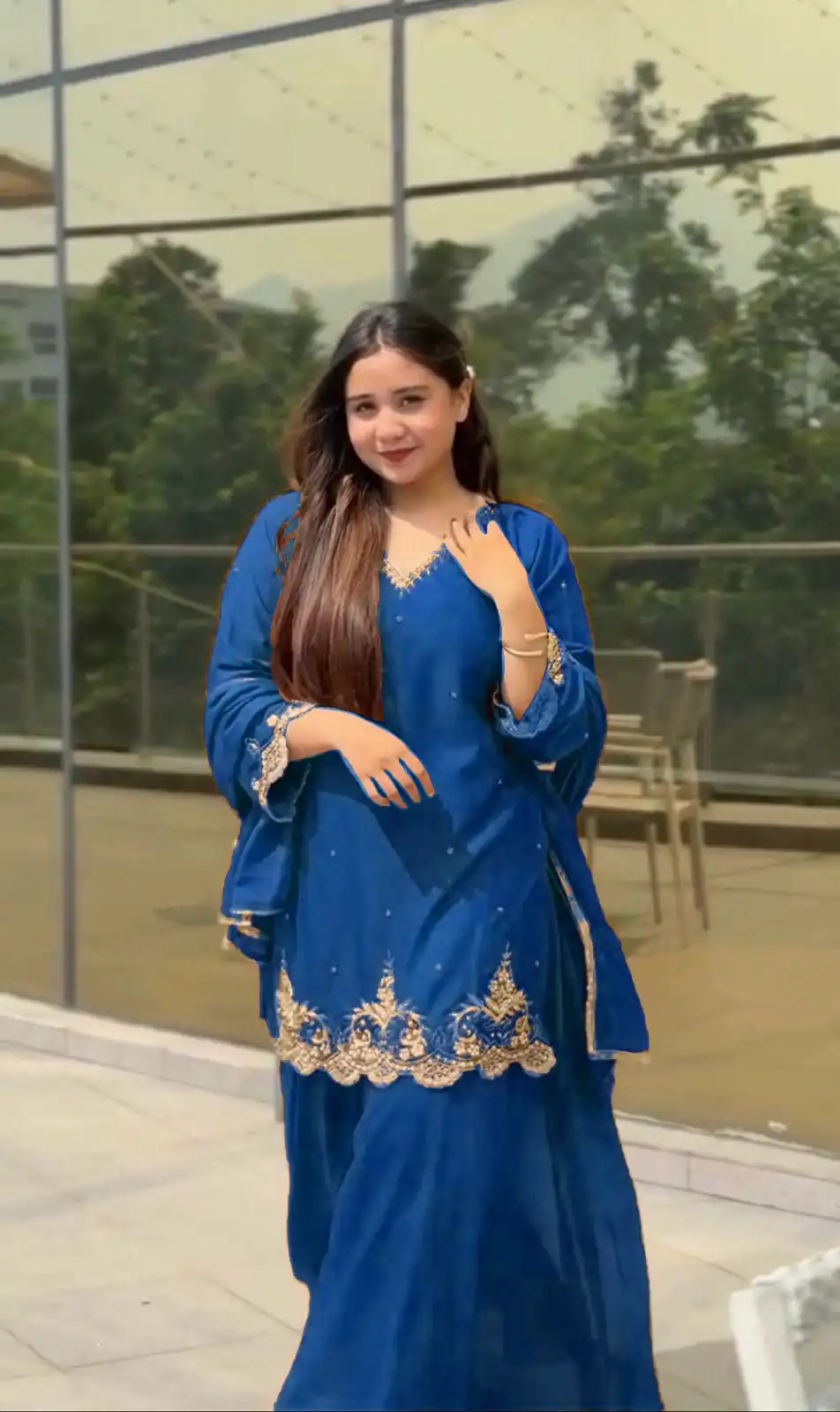 Blue Fox Georgette Lace Embroidery Work Salwar Suit - Image 2