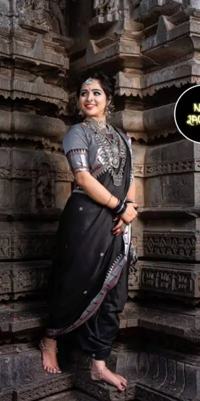 Black Soft Lichi Silk All Over Border Work Saree