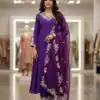 Purple Roman Silk Embroidery Work Salwar Suit