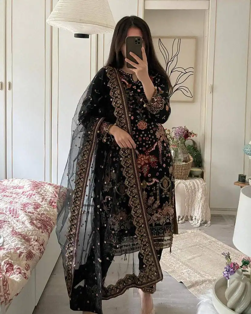 ST 169 Black in Faux Georgette Designer Work Salwar Suit . Wedding, Party, Festive, Events, Get it for ₹2049. Delivery 4-6 Working Days. Shop now. | Jump Suits, Salwar suit, Casual Suits, Creative suits, Designer Suits, Palazzo Suits, Party Wear Suits, Patiala Suits, Straight Suits