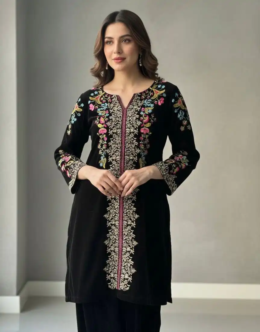 BE 426 Black Color Velvet Salwar Suit with Embroidery Work. Available at ₹1799 only. Delivery 4-6 Working Days. Shop now. | Jump Suits, Salwar suit, Casual Suits, Creative suits, Designer Suits, Palazzo Suits, Party Wear Suits, Patiala Suits, Straight Suits