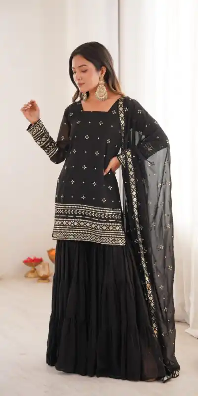 SRK 5317 Black Georgette Salwar Suit with Embroidery Work. Wedding, Party, Festive Best Price ₹2399. Delivery 4-6 Working Days. Shop now. | Jump Suits, Salwar suit, Casual Suits, Creative suits, Designer Suits, Palazzo Suits, Party Wear Suits, Patiala Suits, Straight Suits