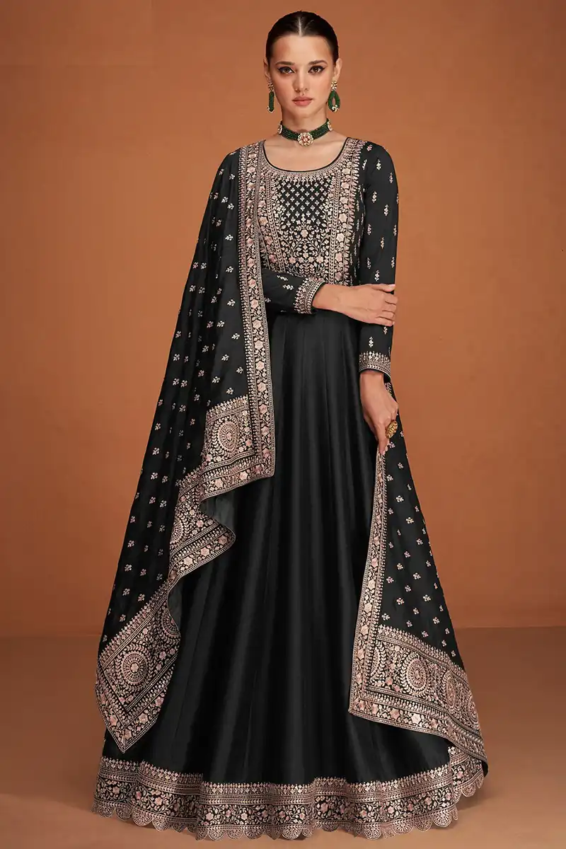FC 9577 Black Color Vichitra Salwar Suit with Embroidery Work. Available at ₹2649 only. Delivery 4-6 Working Days. Shop now. | Jump Suits, Salwar suit, Casual Suits, Creative suits, Designer Suits, Palazzo Suits, Party Wear Suits, Patiala Suits, Straight Suits