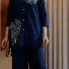 Blue Cotton Slub Embroidery Work Kurti
