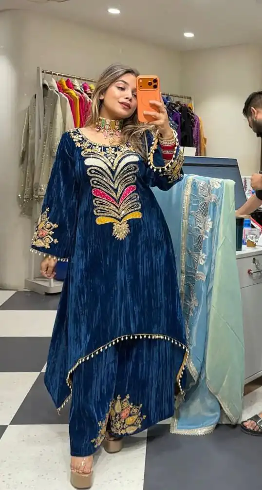LG 2042 Blue Velvet Salwar Suit with Embroidery Work. Wedding, Party, Festive, Events, Festive Deal ₹1999. Delivery 4-6 Working Days. Shop now. | Jump Suits, Salwar suit, Casual Suits, Creative suits, Designer Suits, Palazzo Suits, Party Wear Suits, Patiala Suits, Straight Suits