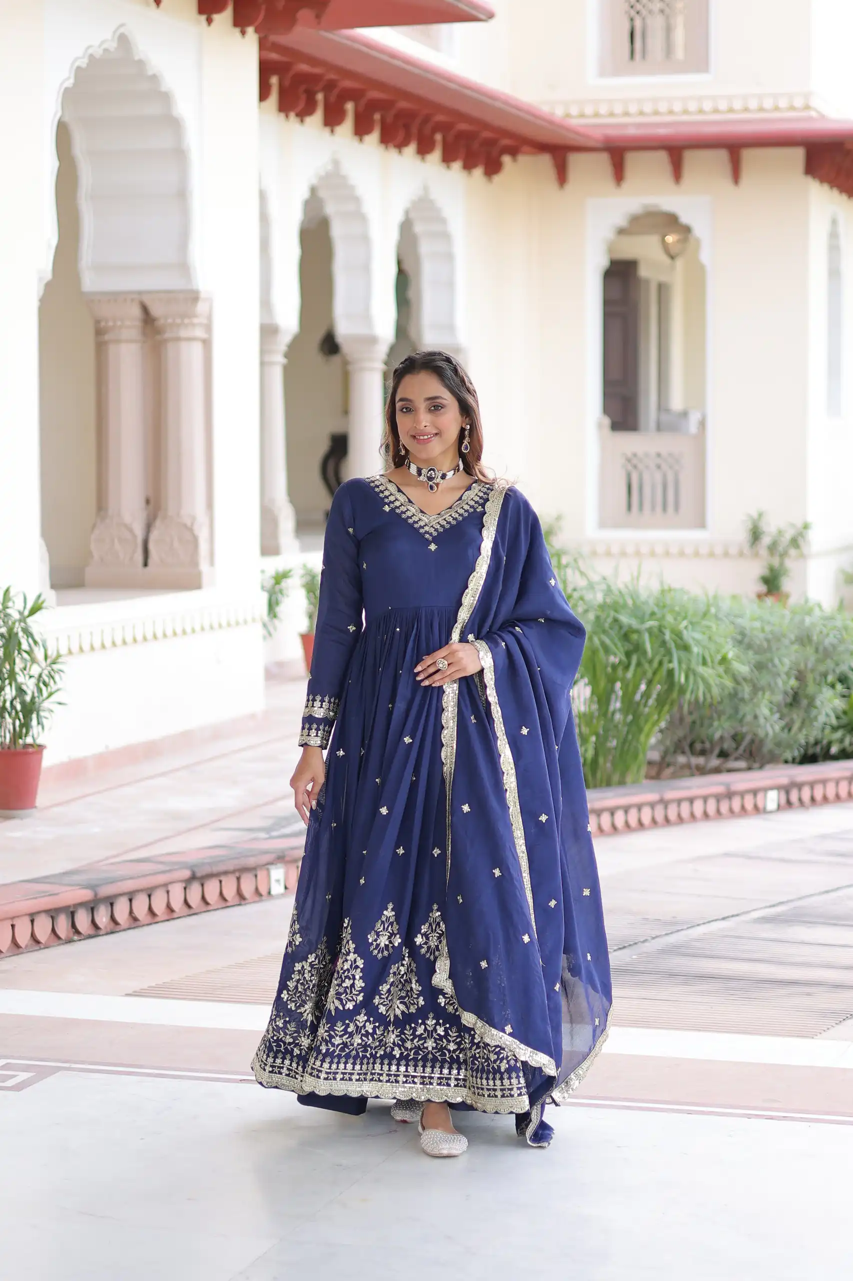 KA 1214 Blue Vichitra Silk Gown Perfect for Wedding, Party, Lohri, Onam, Festival Celebrations – . Grab it for ₹2449. Delivery 4-6 Working Days. | Gowns, Bollywood Gowns, Creative Gowns, Designer Gowns, Embroidered Gowns, Party Wear Gowns