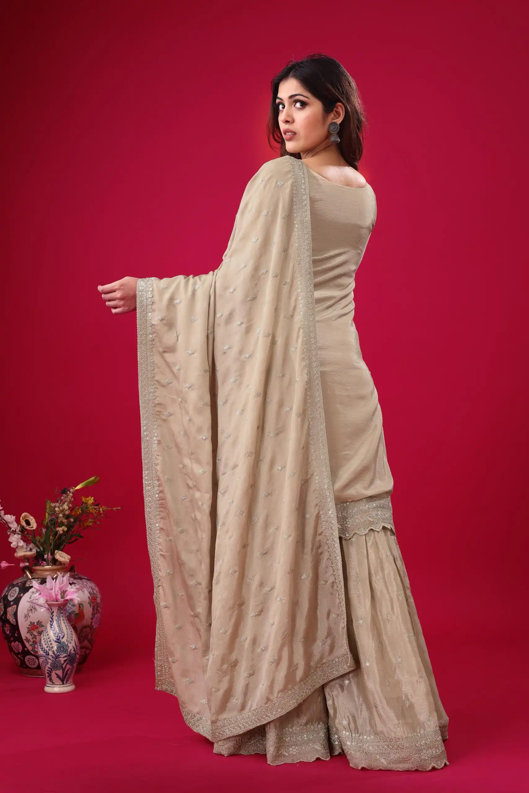 ZF 5006 Cream Color Chinon Silk Sequence Work Salwar Suit Casual, Wedding, Festive, Events . Expected Delivery  4-6 Working Days @2149/- only      | Jump Suits, Salwar suit, Casual Suits, Creative suits, Designer Suits, Palazzo Suits, Party Wear Suits, Patiala Suits, Straight Suits