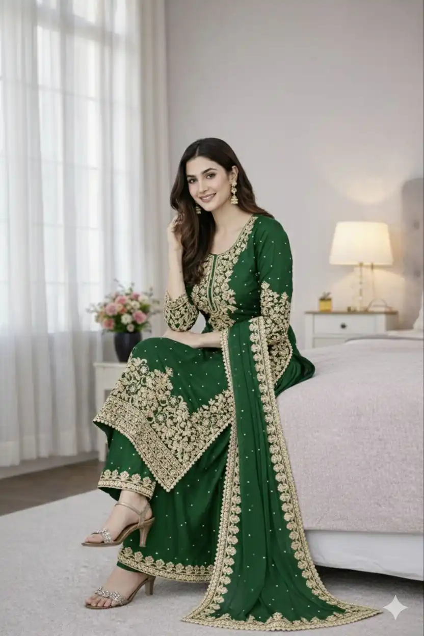SSR 535 Green in Organza Silk Embroidery Work Salwar Suit . Available at ₹2399 only. Delivery 4-6 Working Days. Shop now. | Jump Suits, Salwar suit, Casual Suits, Creative suits, Designer Suits, Palazzo Suits, Party Wear Suits, Patiala Suits, Straight Suits
