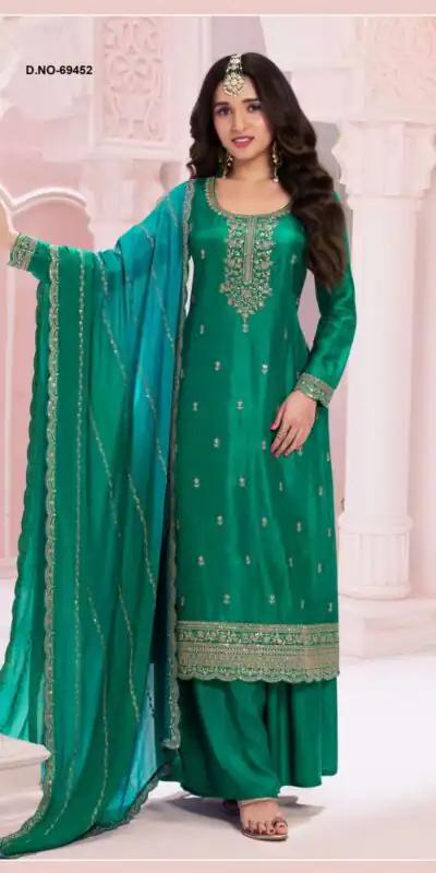 FC 69451 Green Vichitra Salwar Suit with Zari Work & Embroidery Work. Best Price ₹2099. Delivery 4-6 Working Days. Shop now. | Jump Suits, Tops & Bottoms, Track Suits, Salwar suit, Casual Suits, Creative suits, Designer Suits, Palazzo Suits, Party Wear Suits, Patiala Suits, Straight Suits, Trendy Wear