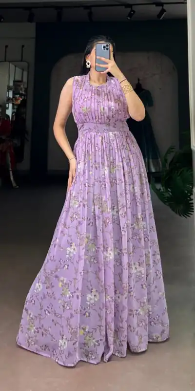 YNF 5200 Lavender Color Weightless Marbal Gown with Designer Work. Available at ₹1649 only. Delivery 4-6 Working Days. Shop now. | Gowns, Bollywood Gowns, Creative Gowns, Designer Gowns, Embroidered Gowns, Party Wear Gowns