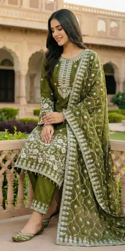 SRK 5320 Mahendi in Organza Silk Embroidery Work & Lace Work Salwar Suit . Available at ₹2399 only. Delivery 4-6 Working Days. Shop now. | Jump Suits, Salwar suit, Casual Suits, Creative suits, Designer Suits, Palazzo Suits, Party Wear Suits, Patiala Suits, Straight Suits