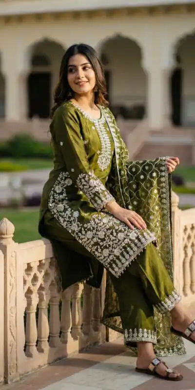 SRK 5320 Mahendi in Organza Silk Embroidery Work & Lace Work Salwar Suit . Available at ₹2399 only. Delivery 4-6 Working Days. Shop now. | Jump Suits, Salwar suit, Casual Suits, Creative suits, Designer Suits, Palazzo Suits, Party Wear Suits, Patiala Suits, Straight Suits