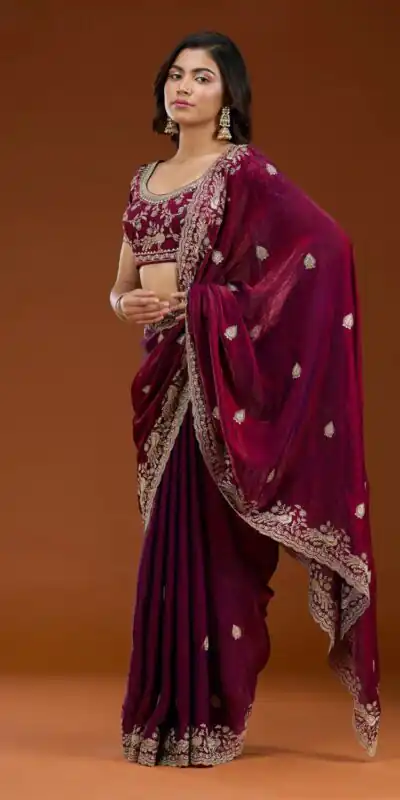 E BT 438 Maroon in Fandy Satin Silk mbroidery Work & Zari Work Saree. Special Price ₹1949. Delivery 4-6 Working Days. Shop now. | Sarees, Bollywood Sarees, Creative Sarees, Designer Sarees, Embroidered Sarees, Ethnic Saree, Modern Digital sarees, Party Wear Sarees