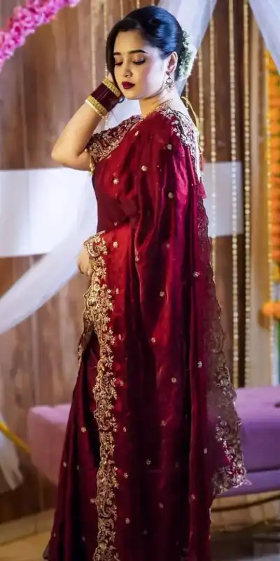 BT 3151 Maroon Fandy Satin Silk Saree with Sequins Work & Embroidery Work. Get it for ₹1949. Delivery 4-6 Working Days. Shop now. | Sarees, Bollywood Sarees, Creative Sarees, Designer Sarees, Embroidered Sarees, Ethnic Saree, Modern Digital sarees, Party Wear Sarees
