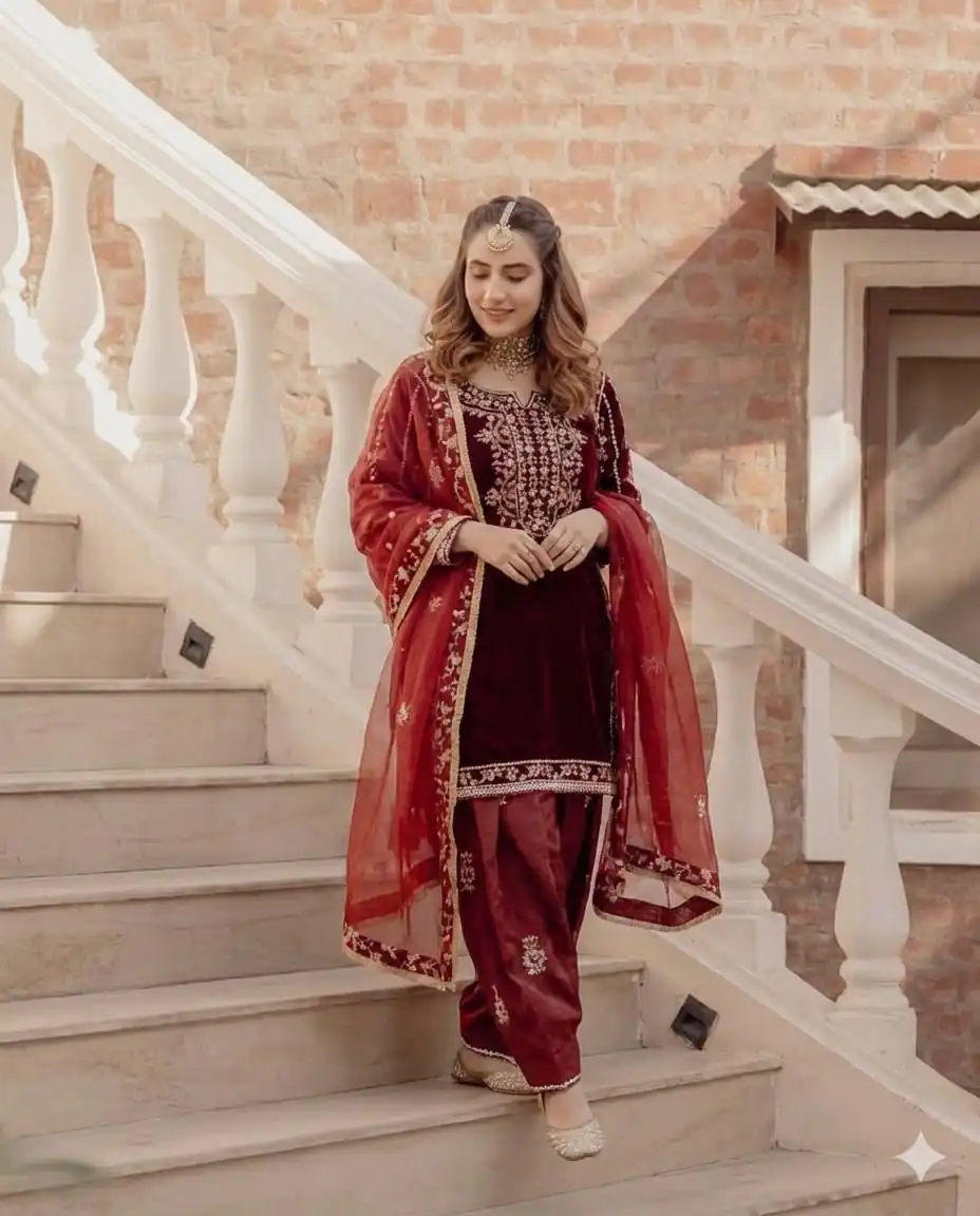 BE 424 Maroon Organza Salwar Suit with Embroidery Work. Wedding, Party, Festive, Events Best Price ₹2049. Delivery 4-6 Working Days. Shop now. | Jump Suits, Salwar suit, Casual Suits, Creative suits, Designer Suits, Palazzo Suits, Party Wear Suits, Patiala Suits, Straight Suits