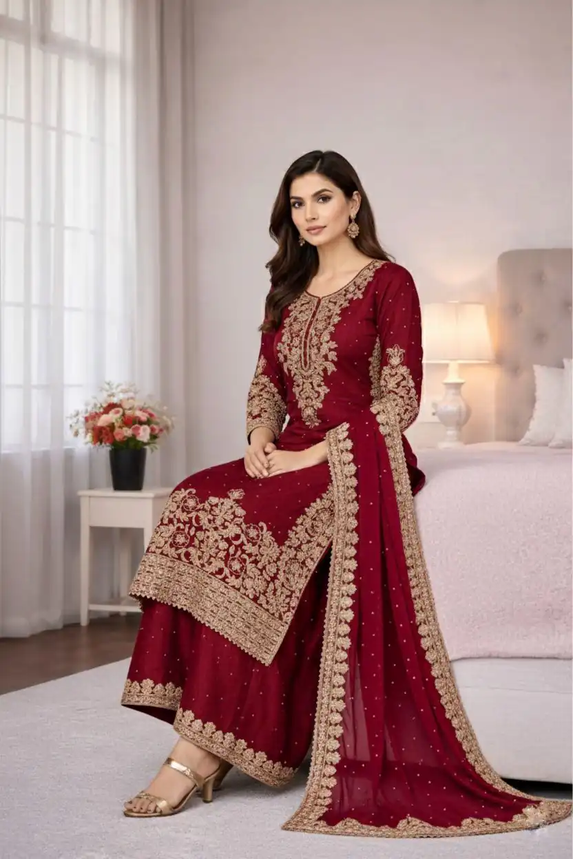 SSR 535 Maroon in Organza Silk Embroidery Work Salwar Suit . Available at ₹2399 only. Delivery 4-6 Working Days. Shop now. | Jump Suits, Salwar suit, Casual Suits, Creative suits, Designer Suits, Palazzo Suits, Party Wear Suits, Patiala Suits, Straight Suits