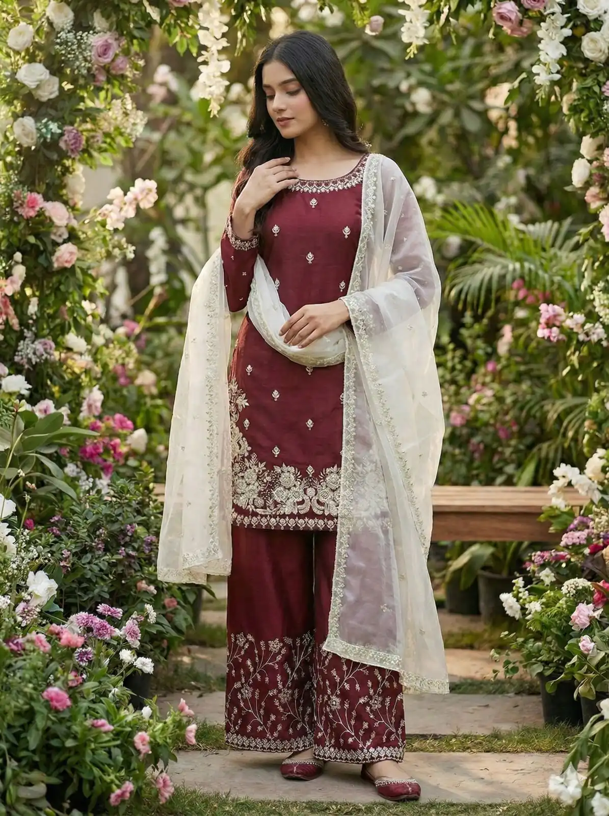 Maroon Organza Silk Salwar Suit ZSR 3157 Maroon with Lace Work & Embroidery Work. Introductory Price ₹2149. Delivery 4-6 Working Days. Shop now. | Jump Suits, Salwar suit, Casual Suits, Creative suits, Designer Suits, Palazzo Suits, Party Wear Suits, Patiala Suits, Straight Suits