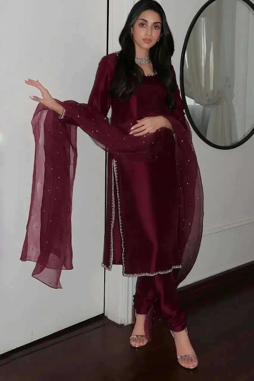SRK 5265 Maroon Pure Organza Slawar Suit with Embroidery Work & Bead Work. Get it for ₹1749. Delivery 4-6 Working Days. Shop now. | Jump Suits, Salwar suit, Casual Suits, Creative suits, Designer Suits, Palazzo Suits, Party Wear Suits, Patiala Suits, Straight Suits