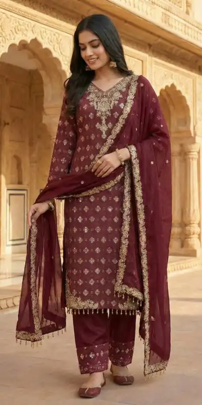 ZSR 3158 Maroon in Organza Silk Lace Work & Embroidery Work Salwar Suit . Get it for ₹2399. Delivery 4-6 Working Days. Shop now. | Jump Suits, Salwar suit, Casual Suits, Creative suits, Designer Suits, Palazzo Suits, Party Wear Suits, Patiala Suits, Straight Suits