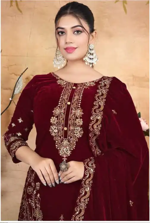FC 1198 Maroon Velvet Salwar Suit with Embroidery Work & Lace Work. Festive Deal ₹2549. Delivery 4-6 Working Days. Shop now. | Jump Suits, Salwar suit, Casual Suits, Creative suits, Designer Suits, Palazzo Suits, Party Wear Suits, Patiala Suits, Straight Suits