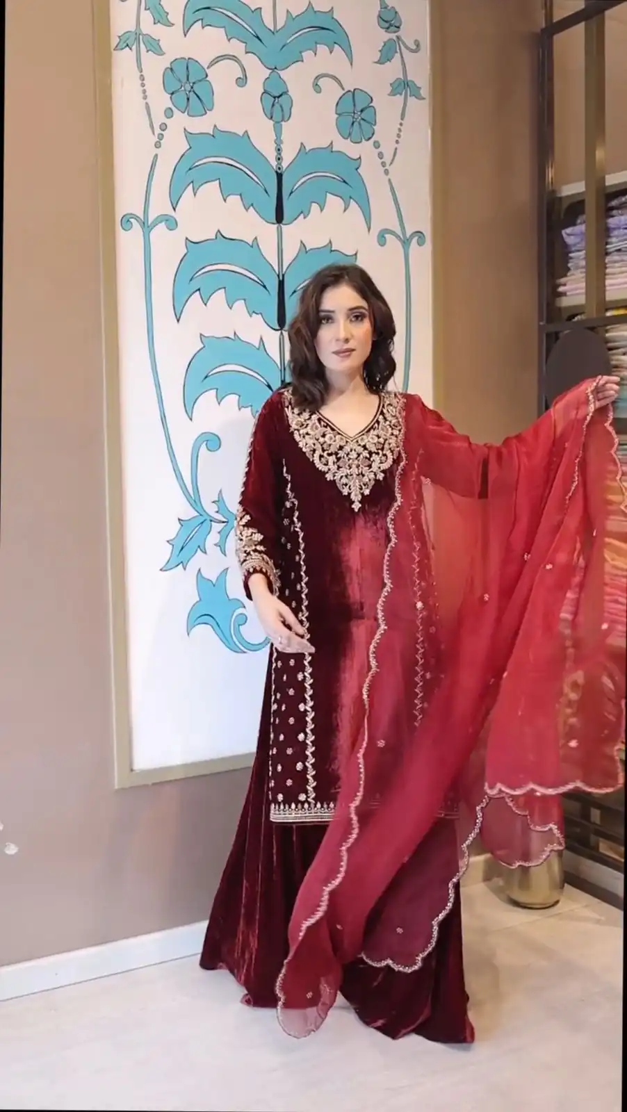 LG 2020 Maroon Velvet Salwar Suit with Embroidery Work. Wedding, Party, Festive, Events, Now at just ₹1899. Delivery 4-6 Working Days. Shop now. | Jump Suits, Tops & Bottoms, Track Suits, Salwar suit, Casual Suits, Creative suits, Designer Suits, Palazzo Suits, Party Wear Suits, Patiala Suits, Straight Suits, Trendy Wear