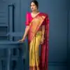 Mustered Soft Lichi Silk  Border Lace Work Saree
