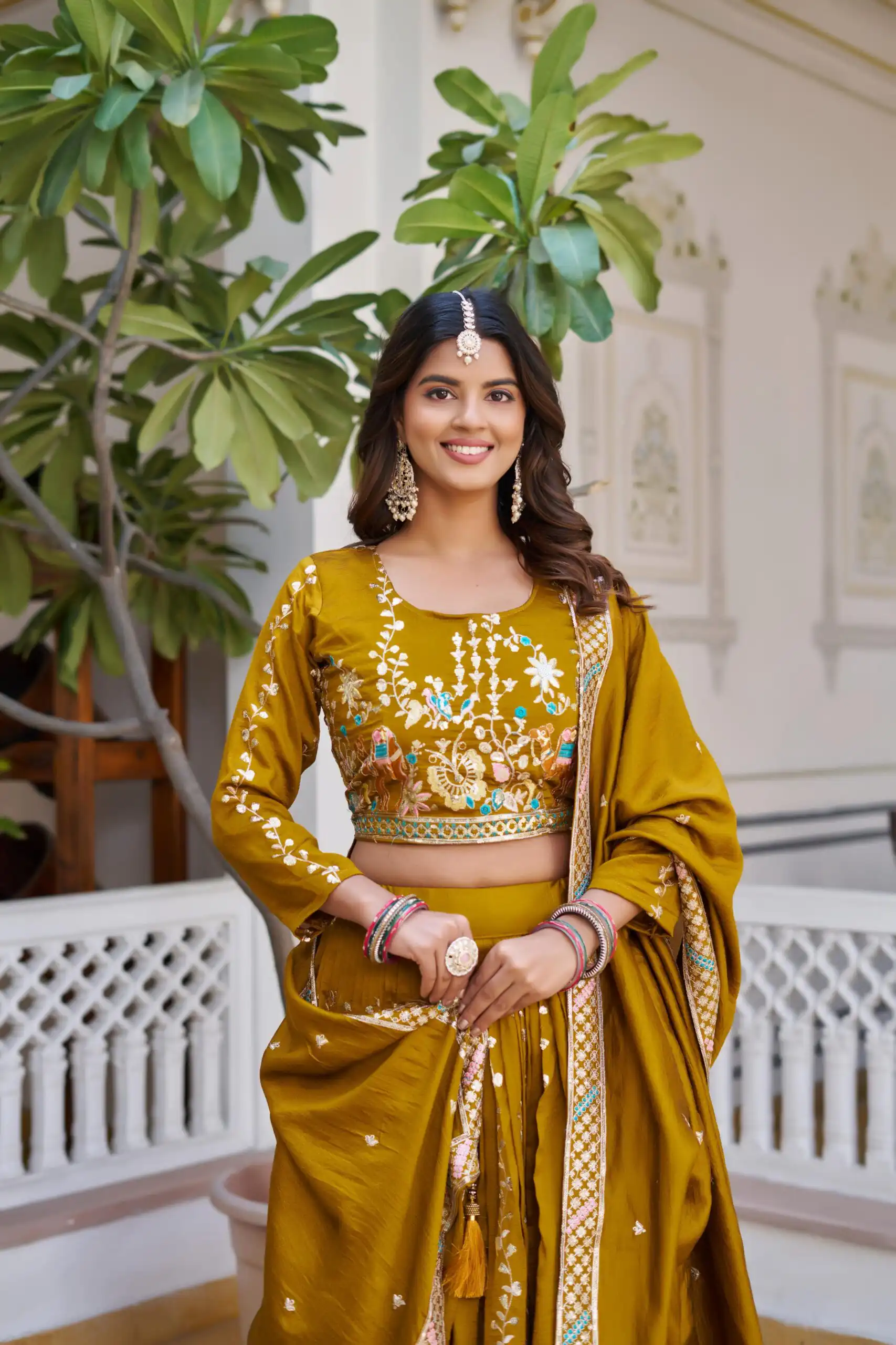 Ram 150 Mustered Color Vichitra Lehenga Choli with Embroidery Work. Grab it for ₹3049. Delivery 4-6 Working Days. Shop now. | Lehenga, Bollywood Lehenga, Creative Lehenga, Designer Lehenga, Embroidered Lehenga, Party Wear Lehenga