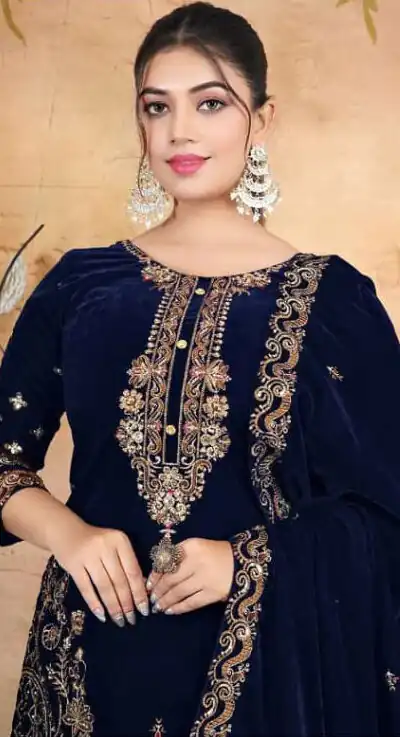 FC 1198 Navy Blue Velvet Salwar Suit with Embroidery Work & Lace Work. Festive Deal ₹2549. Delivery 4-6 Working Days. Shop now. | Jump Suits, Salwar suit, Casual Suits, Creative suits, Designer Suits, Palazzo Suits, Party Wear Suits, Patiala Suits, Straight Suits