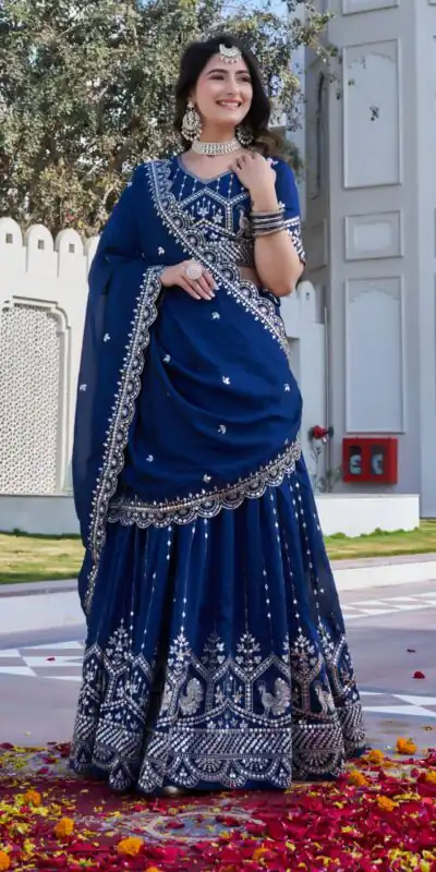 Ram 151 Navy Blue Vichitra Lehenga Choli Perfect for Wedding, Party, Haldi, Mehendi, Eid – . Best Price ₹2649. Delivery 4-6 Working Days. Shop now. | Lehenga, Bollywood Lehenga, Creative Lehenga, Designer Lehenga, Embroidered Lehenga, Party Wear Lehenga