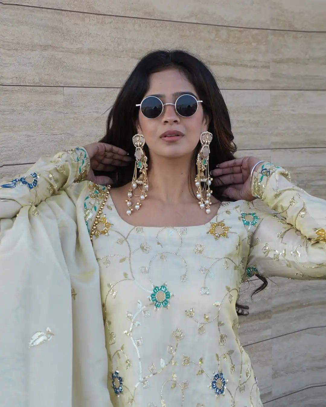 ZSR 3155 Off White Chinnon Salwar Suit Perfect for Wedding, Party, Durga Puja, Reception, Onam – . Grab it for ₹1999. Delivery 4-6 Working Days. | Jump Suits, Salwar suit, Casual Suits, Creative suits, Designer Suits, Palazzo Suits, Party Wear Suits, Patiala Suits, Straight Suits