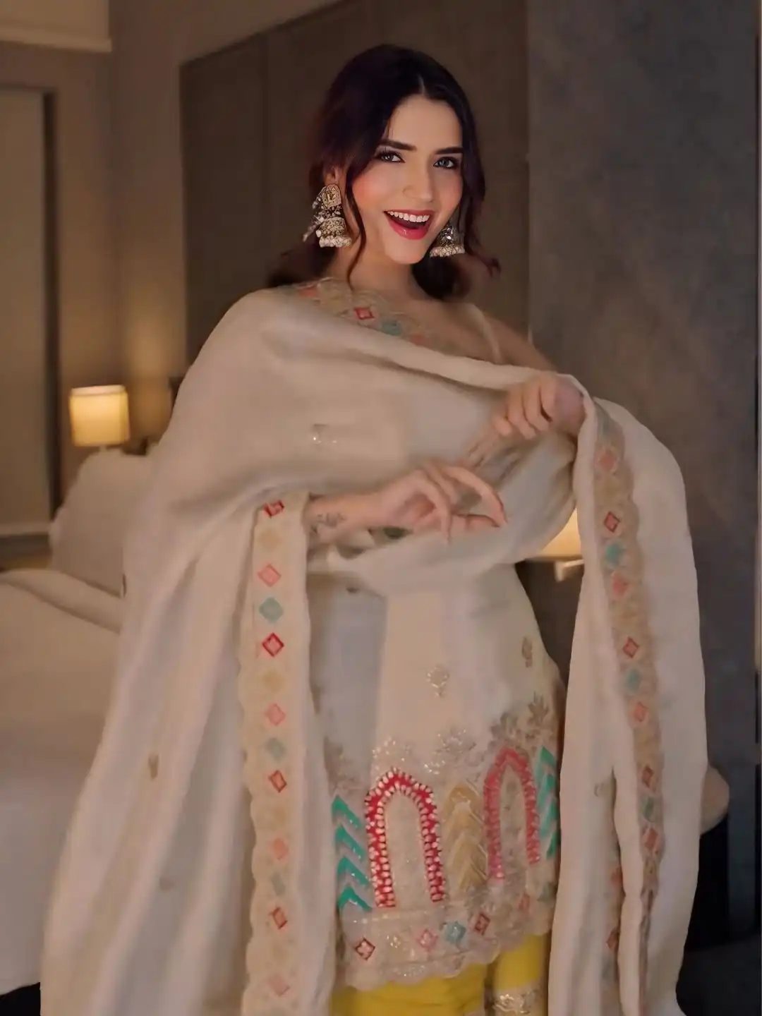 KD 1550 Off White in Color Chinnon Silk Lace Work Salwar Suit . Wedding, Party, Festive, Events, Best Price ₹2149. Delivery 4-6 Working Days. Shop now. | Jump Suits, Salwar suit, Casual Suits, Creative suits, Designer Suits, Palazzo Suits, Party Wear Suits, Patiala Suits, Straight Suits