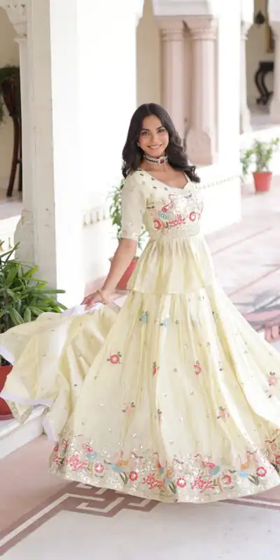 KA 5060 Off White Gold Crush Lehenga Choli Perfect for Wedding, Party, Bridal Wear, Makar Sankranti, Raksha Bandhan – . Exclusive Offer ₹2649. Del | Lehenga, Bollywood Lehenga, Creative Lehenga, Designer Lehenga, Embroidered Lehenga, Party Wear Lehenga