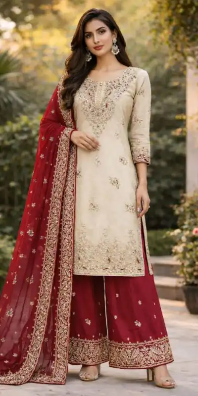 VLM 316 Off White Organza Silk with Embroidery Work & Lace Work. Salwar Suit Now at just ₹2049. Delivery 4-6 Working Days. Shop now. | Jump Suits, Salwar suit, Casual Suits, Creative suits, Designer Suits, Palazzo Suits, Party Wear Suits, Patiala Suits, Straight Suits