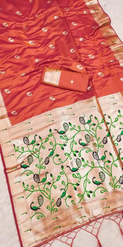 MB 389 Orange Soft Paithani Silk Saree with Lace Work & Zari Work. Affordable Price ₹2049. Delivery 4-6 Working Days. Shop now. | Sarees, Bollywood Sarees, Creative Sarees, Designer Sarees, Embroidered Sarees, Ethnic Saree, Modern Digital sarees, Party Wear Sarees