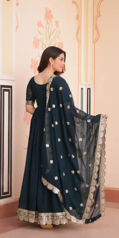 KA 1177 Peacock Blue in Faux Blooming Embroidery Work & Zari Work Gown . Special Price ₹2049. Delivery 4-6 Working Days. Shop now. | Gowns, Bollywood Gowns, Creative Gowns, Designer Gowns, Embroidered Gowns, Party Wear Gowns