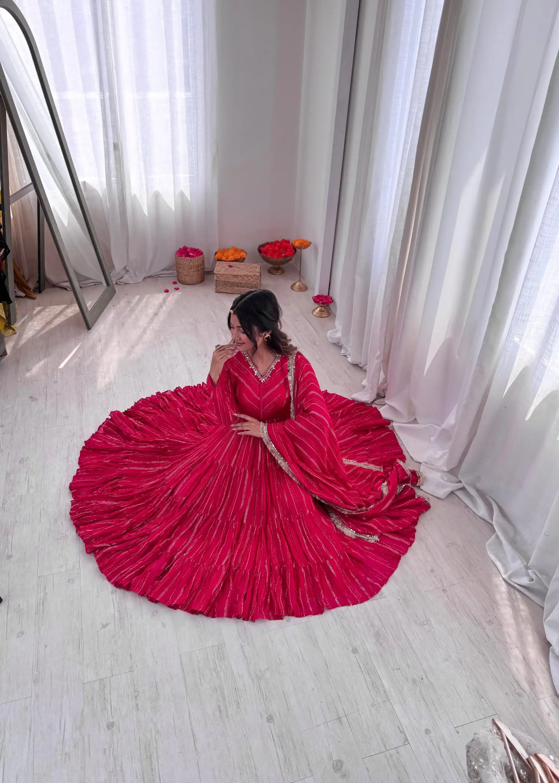 SRK 5305 Pink Color Mal Chanderi Gown with Mirror Work & Lace Work. Grab it for ₹2399. Delivery 4-6 Working Days. Shop now. | Gowns, Bollywood Gowns, Creative Gowns, Designer Gowns, Embroidered Gowns, Party Wear Gowns
