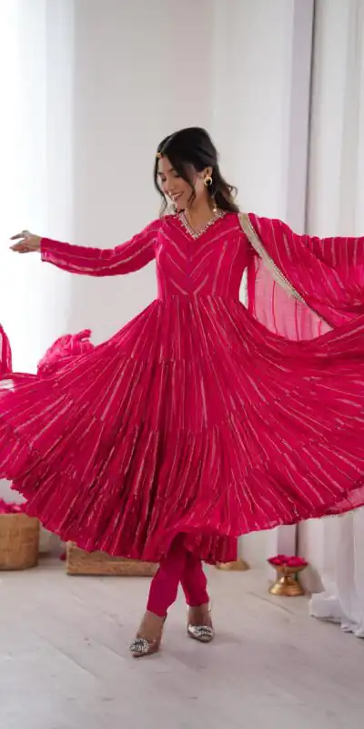 SRK 5305 Pink Color Mal Chanderi Gown with Mirror Work & Lace Work. Grab it for ₹2399. Delivery 4-6 Working Days. Shop now. | Gowns, Bollywood Gowns, Creative Gowns, Designer Gowns, Embroidered Gowns, Party Wear Gowns