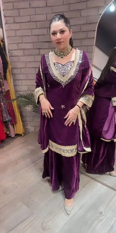 LG 2044 Purple in Velvet Mirror Work & Embroidery Work Salwar Suit . Best Price ₹2599. Delivery 4-6 Working Days. Shop now. | Jump Suits, Salwar suit, Casual Suits, Creative suits, Designer Suits, Palazzo Suits, Party Wear Suits, Patiala Suits, Straight Suits