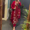 Red 9000 Velvet Lace Embroidery Work Salwar Suit