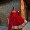 Red Blooming Gorgette Lace Work Salwar Suit